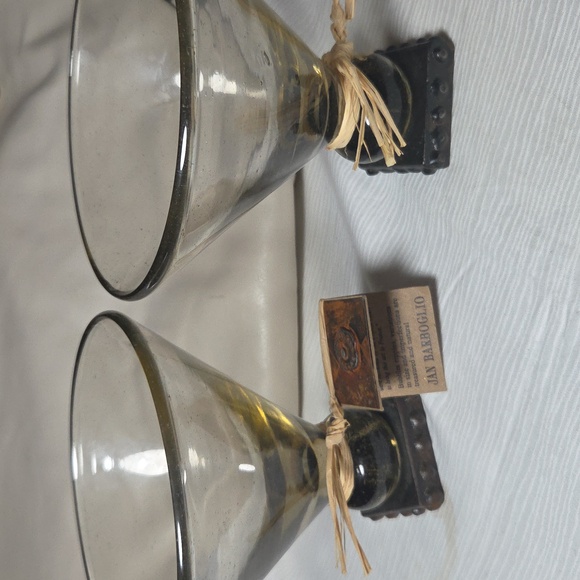 Jan Barboglio Pair Artistic Glass margarita Postre Chalice with Rustic Accents - Picture 2 of 5